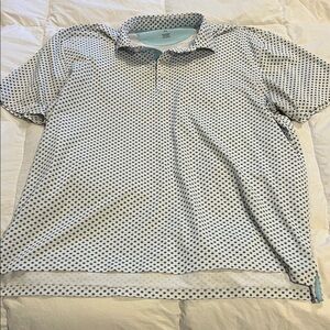 johnnie-O White and Blue Polka Dot Polo
Small stain as pictured on the back